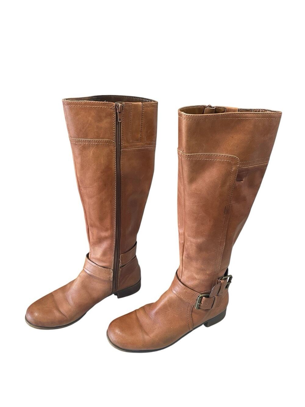 Nine West America Vashiza Womens 6.5M Brown Leather Knee Riding Boots w/Buckles